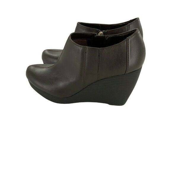 Dr Scholls Booties Womens Sz 9M Headline Wedge Ankle Side Zip Brown Faux Leather - Picture 1 of 8